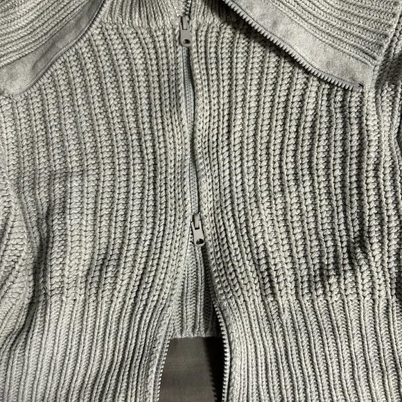 Aerie Light Gray Double Zipper Cardigan 100% Cotton Size L - Picture 5 of 6
